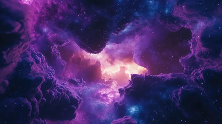 Cosmic nebula forming colorful starry space backgroundの写真素材