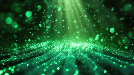 Green glowing particles forming abstract light wavesの写真素材