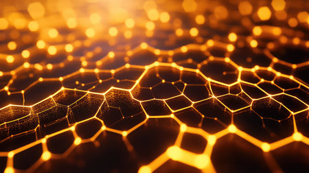 Glowing digital network connecting data points in an abstract structure