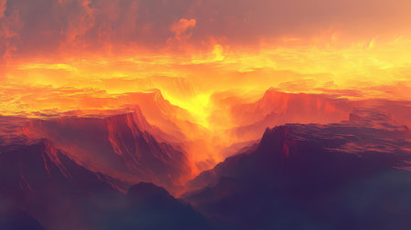 Volcanic landscape with glowing canyon and dramatic sky