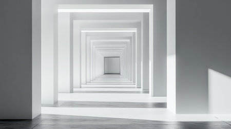 White modern abstract hallway creating infinite perspectiveの写真素材