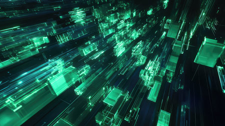 Abstract technology creating glowing green data network