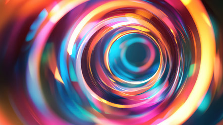 Abstract colorful swirling circles creating vibrant tunnel effect