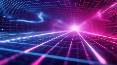 Digital network grid lines illuminating data tunnel