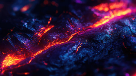 Glowing molten lava streams shaping abstract terrain
