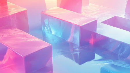 Abstract geometric blocks reflecting vibrant pastel colors