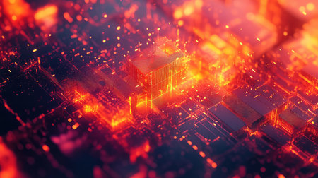 Digital circuit board generating powerful data energy flowの写真素材