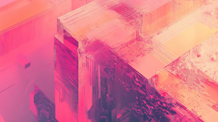 Abstract digital glitch art with vibrant cubic formsの写真素材