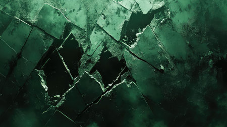 Shattered dark green abstract texture forming a dramatic pattern