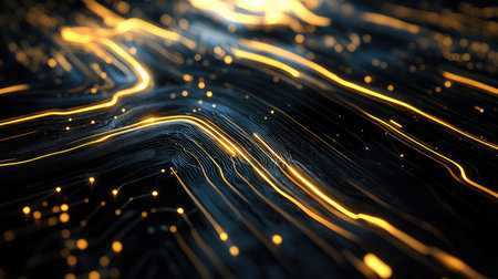 Digital data flowing on circuit board style networkの写真素材