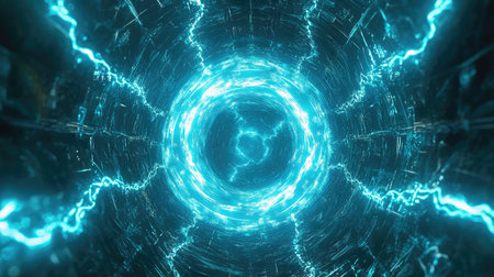 Abstract cyber tunnel with vibrant blue electrical energy flowing