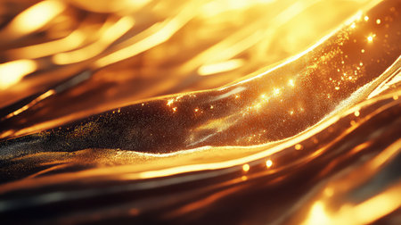 Liquid gold surface with sparkling glitter reflecting light