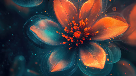 Glowing abstract flower structure forming vibrant digital artの写真素材
