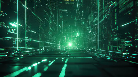 Digital data stream visualizing futuristic information networkの写真素材