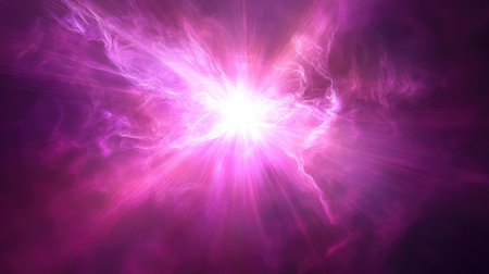 Vibrant purple light burst creating cosmic energy fieldの写真素材