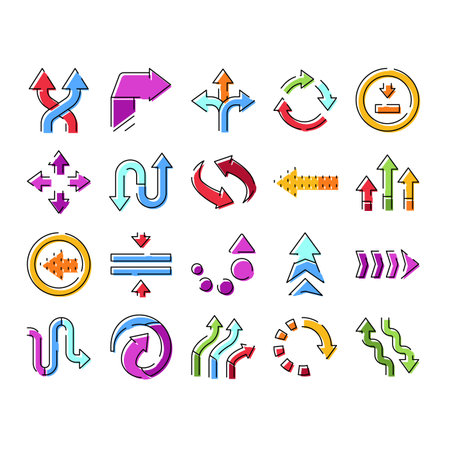 Colorful arrow icons guiding navigation and direction choicesのイラスト素材