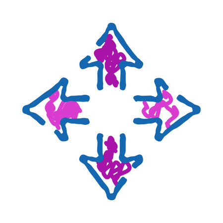 Blue magenta doodle arrows showing multiple directions