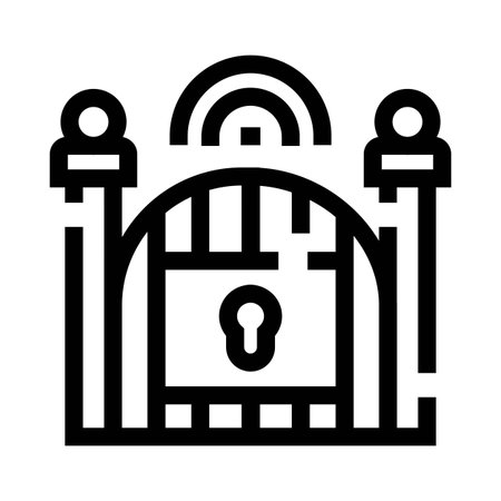 Smart gate with padlock and keyhole securing accessのイラスト素材