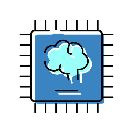 Artificial intelligence brain on computer microchip icon for computing