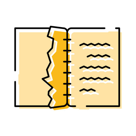 Notebook with torn page symbolizing lost important informationのイラスト素材