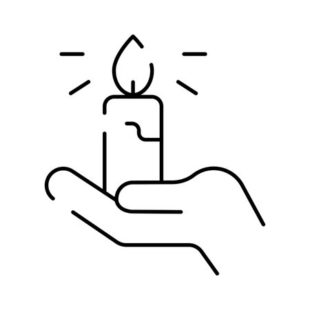 Hand holding burning candle line art iconのイラスト素材