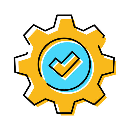 Gear icon with checkmark for successful settingsのイラスト素材