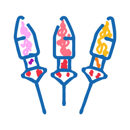 Three fireworks rockets launching celebrating festive occasionのイラスト素材