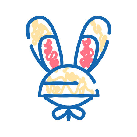 Cute bunny doodle illustration with colorful ears and bowのイラスト素材