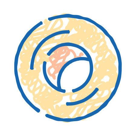 Abstract doodle drawing with blue yellow and peach colorsのイラスト素材