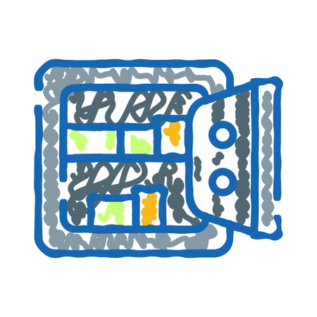 Open safe box with money and valuable contentsのイラスト素材