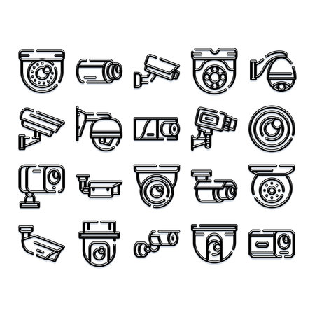 Security camera surveillance system icons set
