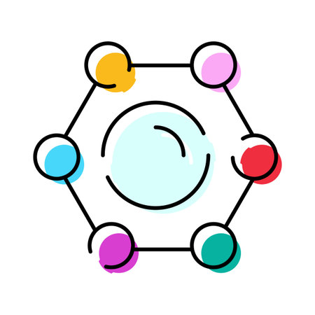 Colorful hexagonal molecule structure connecting atoms conceptのイラスト素材