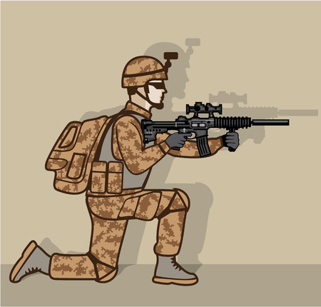 Kneeling soldier vector illustration clip-art imageのイラスト素材