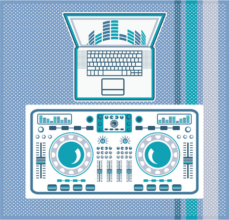 Turntables vector with laptop illustration clip-art imageのイラスト素材