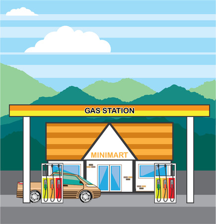 Gas pump with mini-mart vector illustration clip-artのイラスト素材
