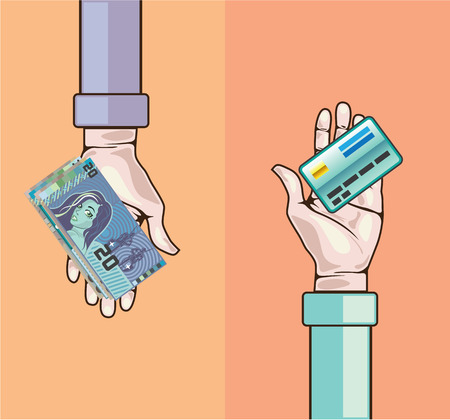 Money and Credit Card exchange in hands vector illustrationのイラスト素材