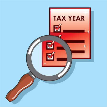Tax year under magnifying glass vector illustration clip-artのイラスト素材