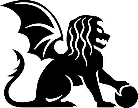 Winged lion sitting sphere ball black vectorのイラスト素材