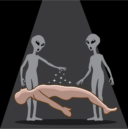 Alien Abduction of Human vector illustration clip-artのイラスト素材