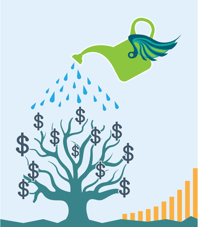 Watering money tree vector artwork illustration clip-art imageのイラスト素材