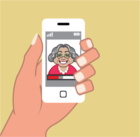 Grandma cell phone smart vector illustration clip-artのイラスト素材