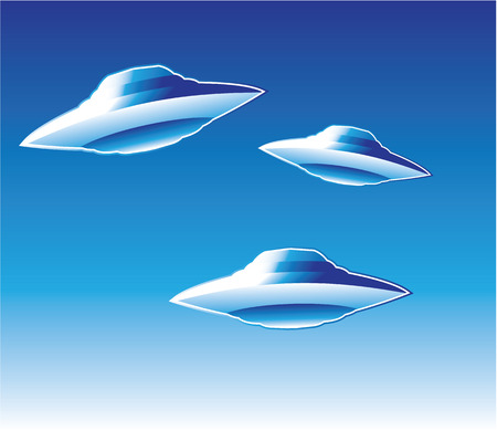 Three UFO flying sky vector illustration clip-art imageのイラスト素材