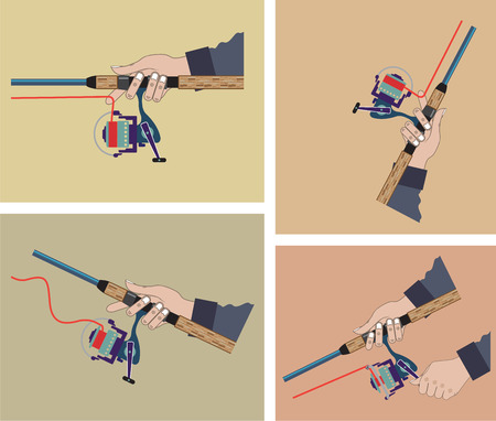Casting spinning reel with spinning rod positions vector illustrationのイラスト素材