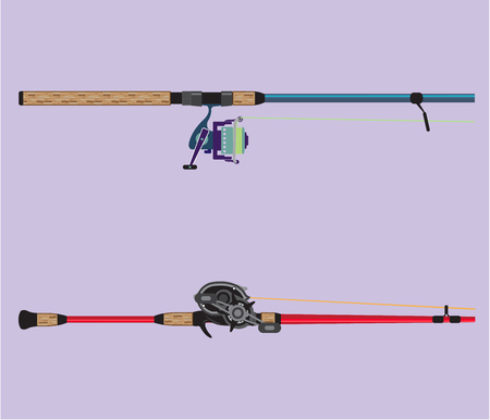 Spinning and baitcasting rods with reels handles vector illustrationのイラスト素材