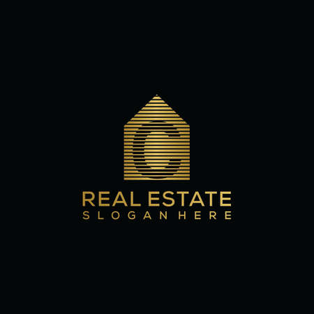initial letter c house logo. real estate logo concept. golden vector graphic designのイラスト素材
