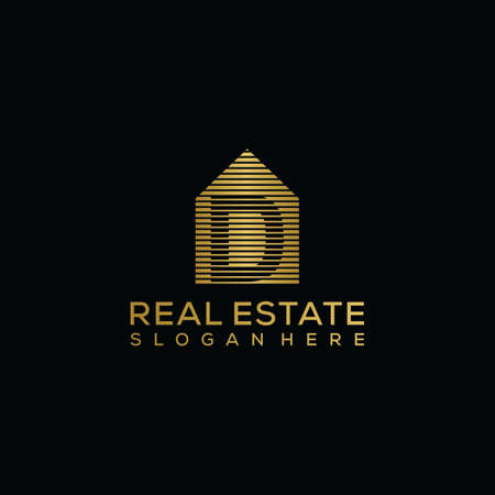 initial letter d house logo. real estate logo concept. golden vector graphic designのイラスト素材