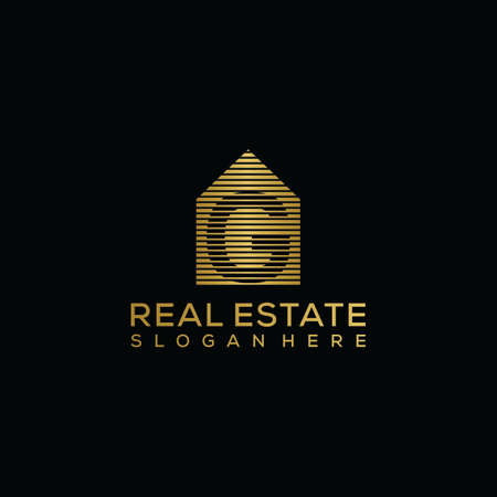 initial letter g house logo. real estate logo concept. golden vector graphic designのイラスト素材