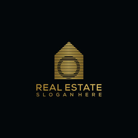 initial letter o house Logo. real estate logo concept. golden vector graphic designのイラスト素材
