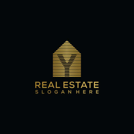 initial letter y house Logo. real estate logo concept. golden vector graphic designのイラスト素材