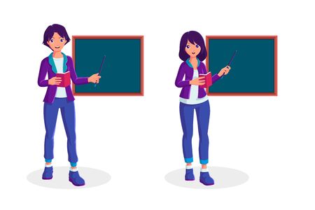Male and Female Teacher Standing in front of Blackboardのイラスト素材